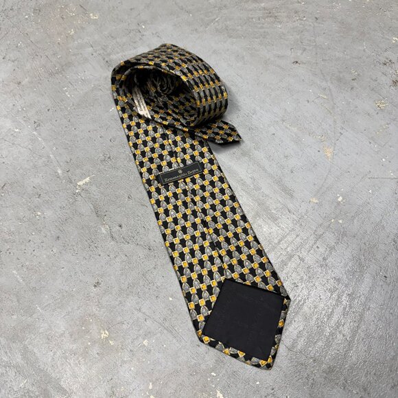 Ermenegildo Zegna Tie 100% Silk Made in Italy Geometrick Black/Gold 3.5" - Picture 4 of 8